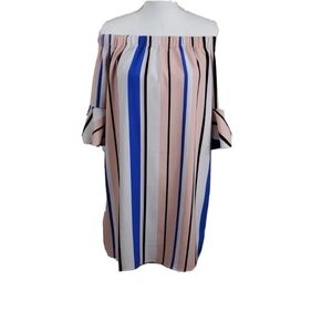 Romeo Juliet Couture Pink Blue Striped Cold Shoulder Dress Size M